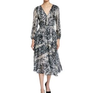 Alice + Olivia Coco Plunging V-Neck Faux Wrap Silk Blend Midi Dress Snakeskin